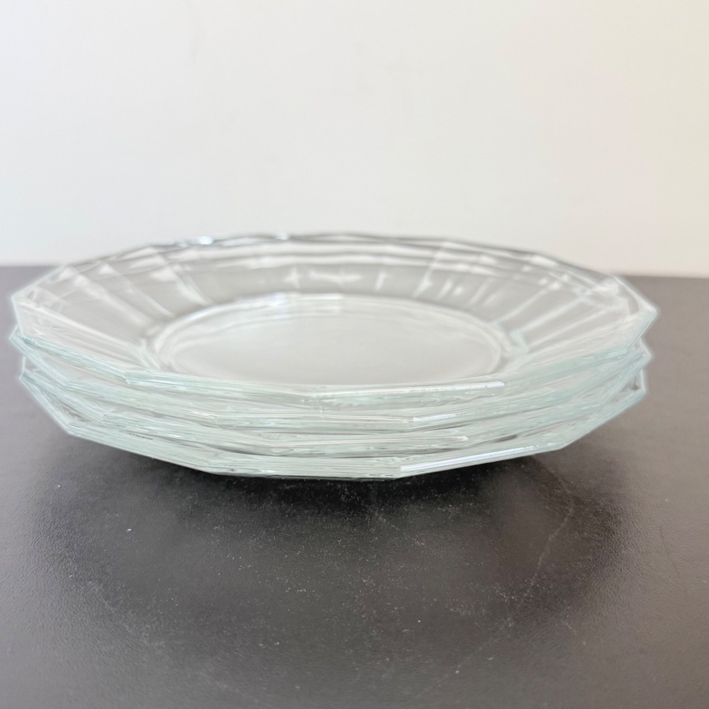 Bormioli Rocco Salad Plates 7.25in Clear Octagonal Primavera Glass Italy Set 3